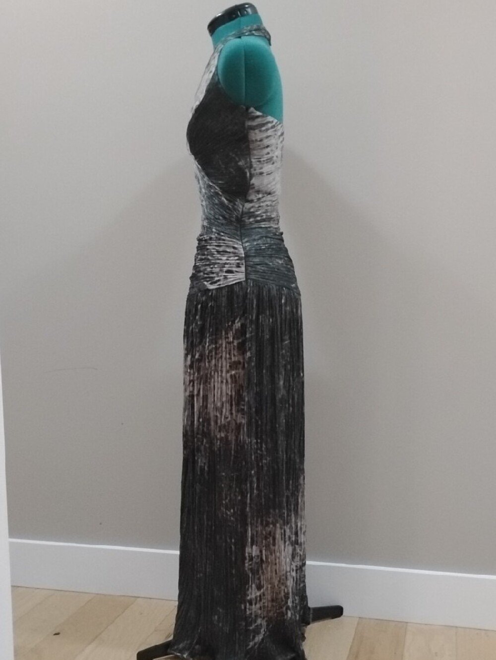 Halston Heritage Moss & Grey Pleated Halter Dress - Picture 3 of 9